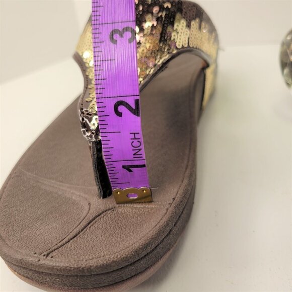 BROWN Sparkly Size 9 Summer Beach Wedge Sandals Bling Crystal Comfy Flip Flops - Picture 10 of 11